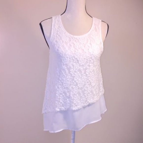 3/25 Lace Chiffon Tank Top Asymmetric Crochet - Picture 2 of 6